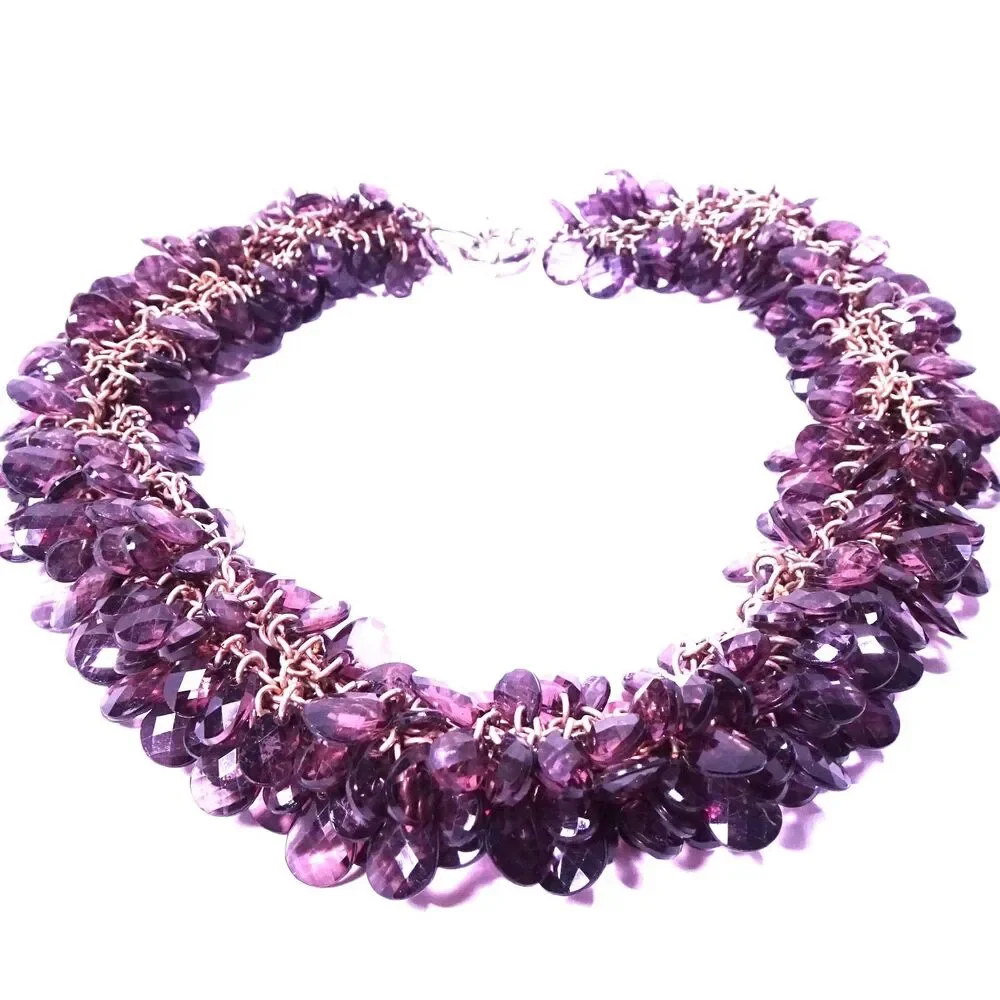 Neiman Marcus Purple Amethyst Teardrop Lucite Cluster Short Necklace NWT 398